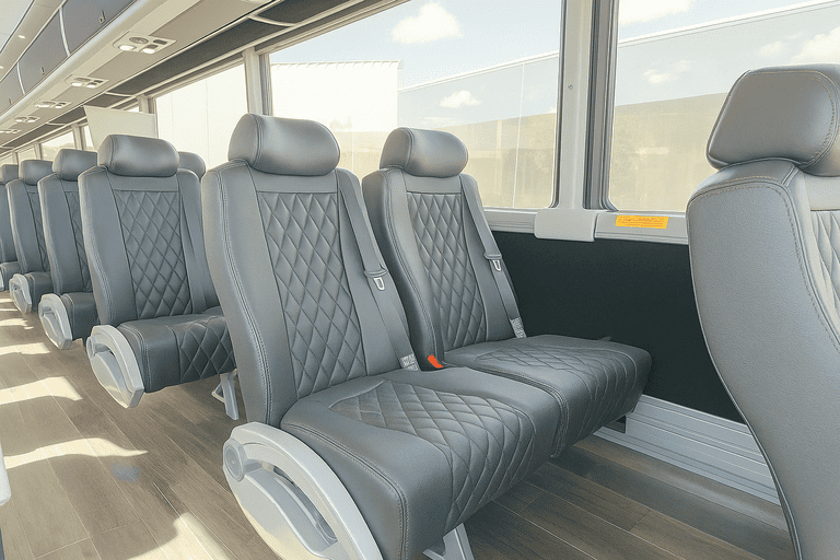 interior of San Jose Minibus Company charter bus